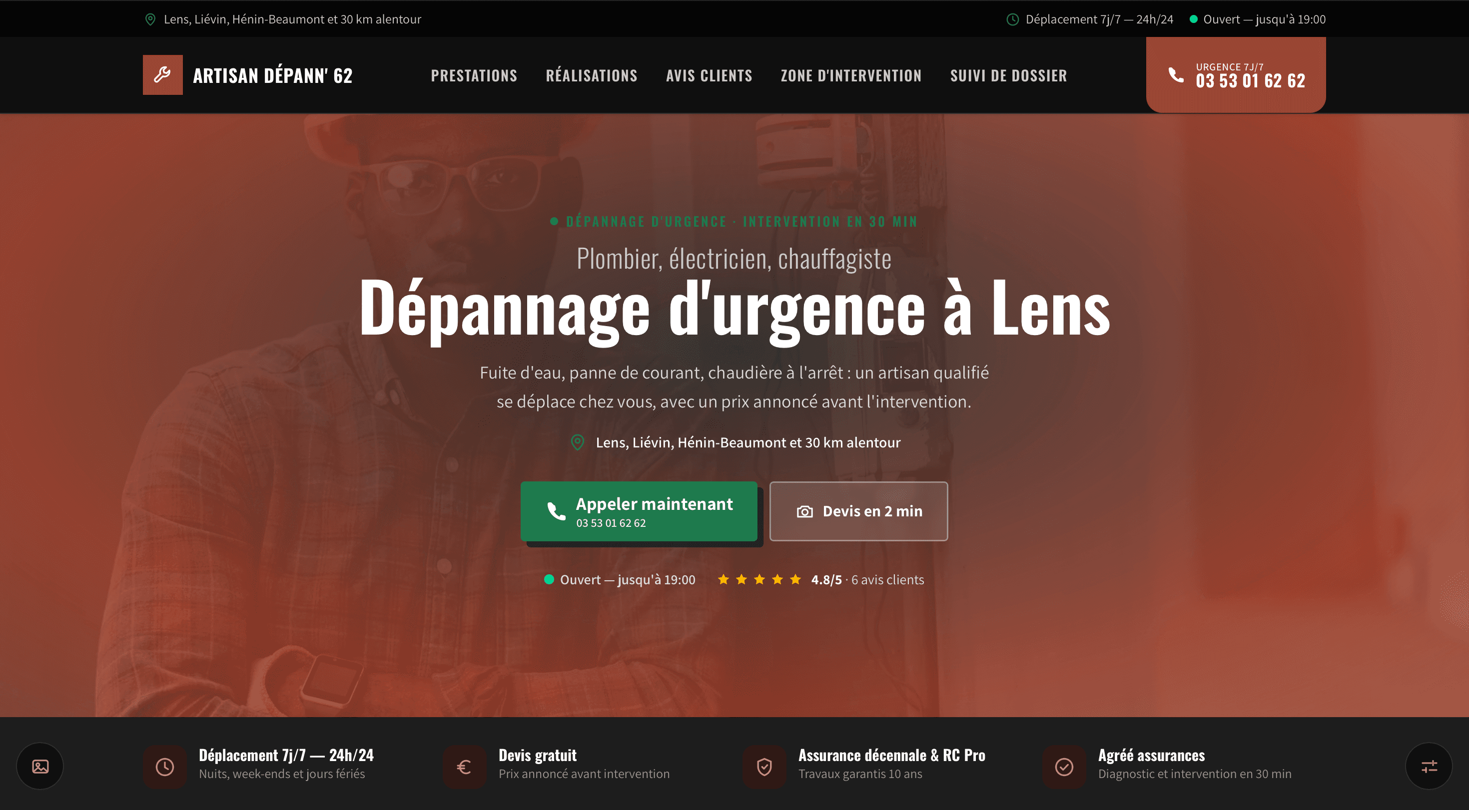 Aperçu du site Artisan Dépann'62